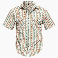 Men's Cactus & Horseshoe Western Print Short Sleeve Shirt
