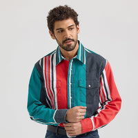 Men's Vintage-Inspired Striped Long Sleeve Snap Western Shirts