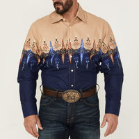 Bordered Western Navajo Totem Long Sleeve Shirts