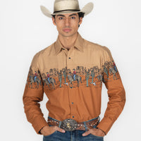 Bordered Desert Cowboy Long Sleeve Western Shirts