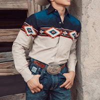 Western Cowboy Ethnic Print Long Sleeve Shirts