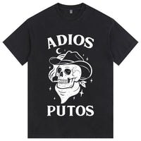 Men's 100% Cotton Western - Skull "Adios Putos" Short Sleeve T-Shirt