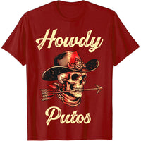 Men's 100% Cotton Western - Skull "Howdy Putos" Short Sleeve T-Shirt