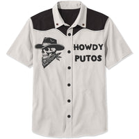 Men's Western Cowboy Skull Hola Putos Print Shirts