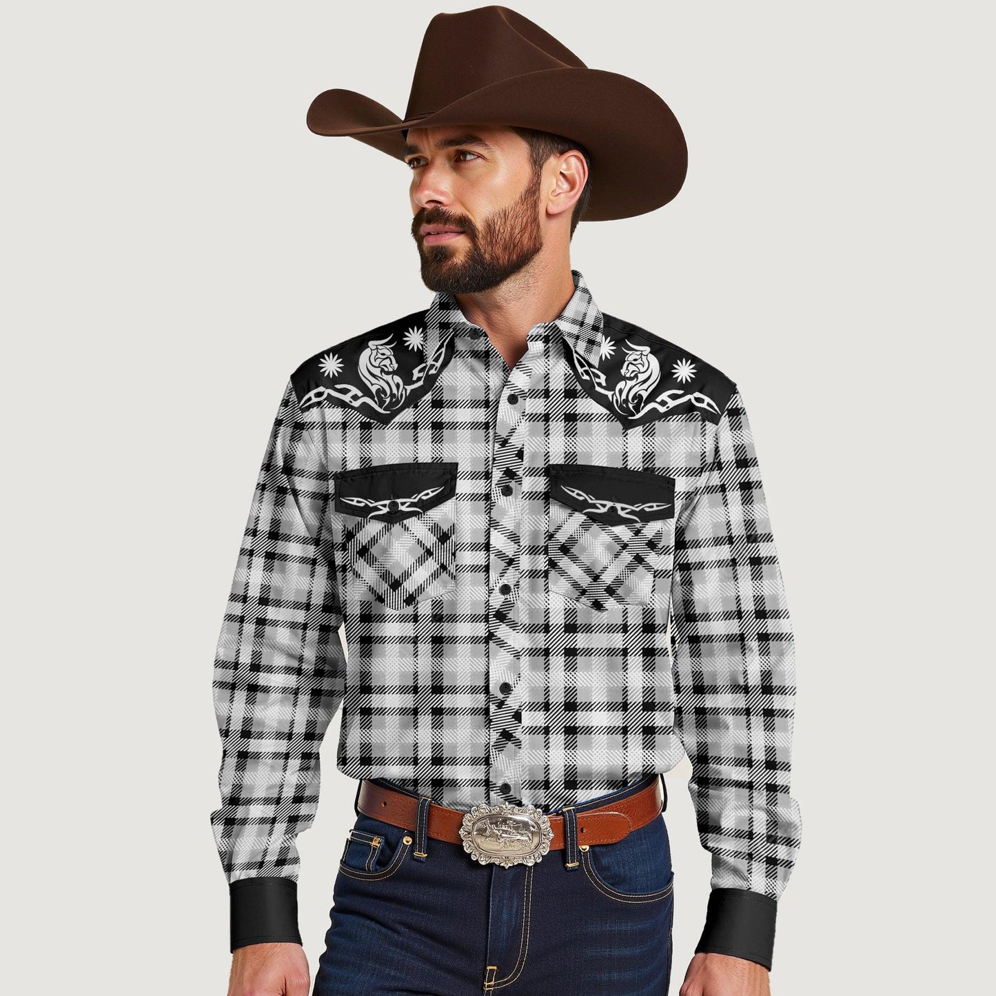 Men's Plaid Bull Print Shirts - DustWorn