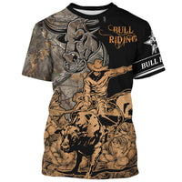 Men's 100% Cotton All - Over Print Bull Riding Short Sleeve T-Shirt